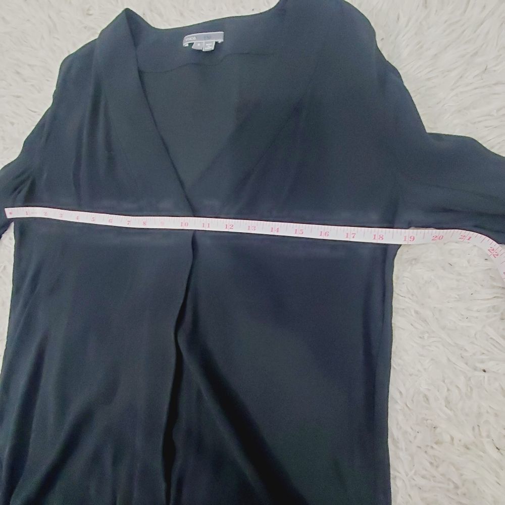 Vince  sheer  V neck Long sleeve  solid black silky blouse size  small - Picture 10 of 15